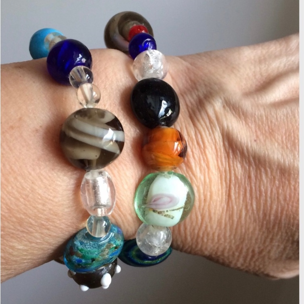 New Lampwork Glass Stretchy Bracelet Set handmade